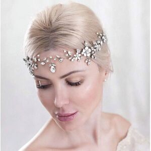 Flower Bride Wedding Headband Silver Crystal Hair Vine Braid Headpiece crown